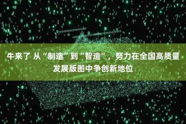 牛来了 从“制造”到“智造”,努力在全国高质量发展版图中争创新地位