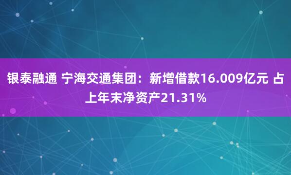 银泰融通 宁海交通集团：新增借款16.009亿元 占上年末净资产21.31%